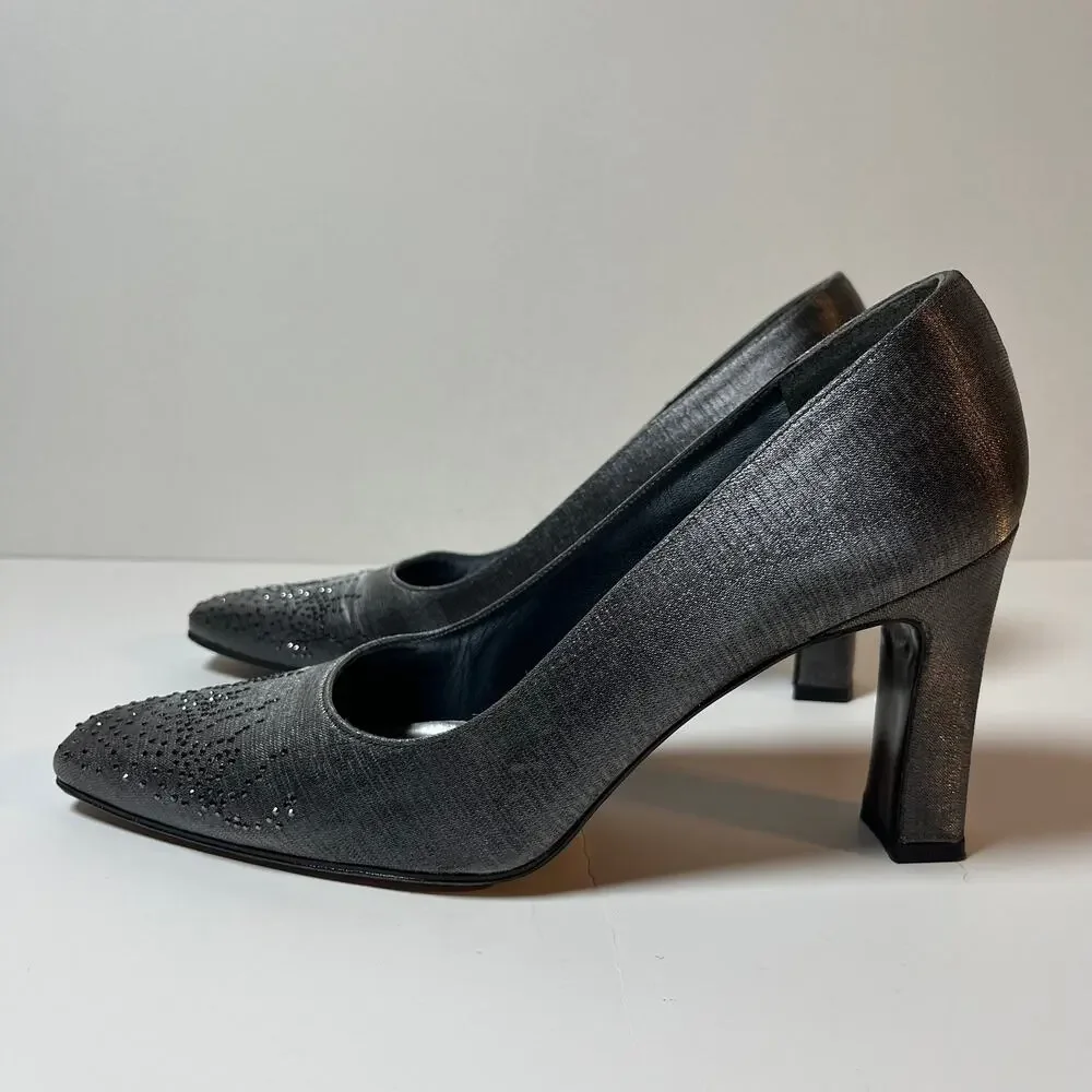 Stuart Weitzman Square Toe Pumps Silver Metallic Size 8.5 Formal‎ Wedding Bride